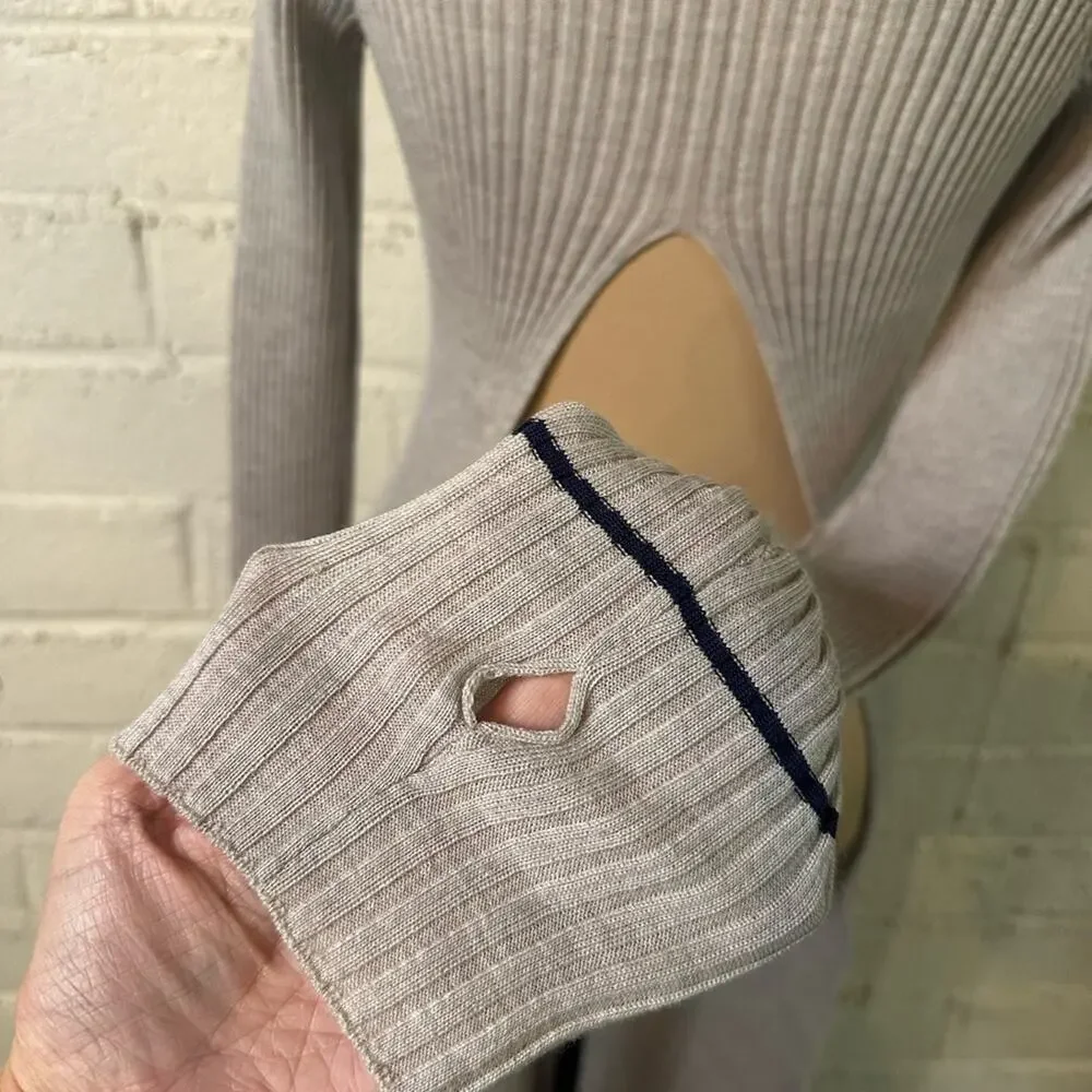 Maison Margiela MM4 Fused Wool Knit Open back Tunic size XS Light Gray Navy Midi